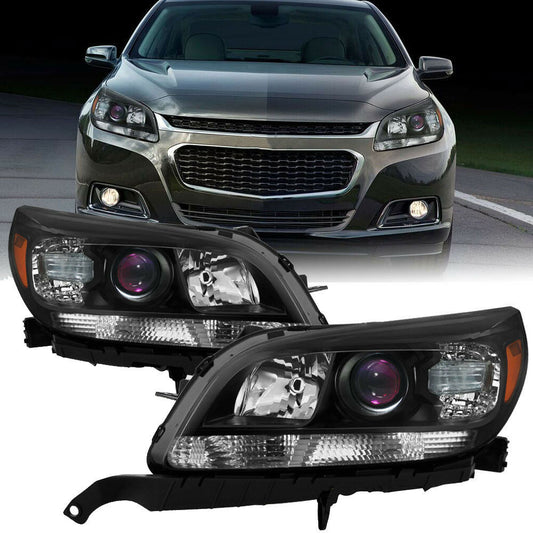 munirater munirater Headlights For 2013-2015 Chervolet Malibu Halogen Projector Right&Left Black