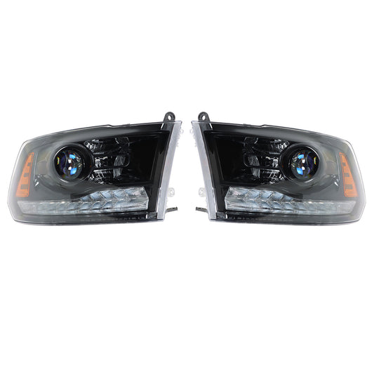 munirater Headlight w/LED DRL For 2009-2018 Dodge Ram 1500-3500 Black Housing Left+Right