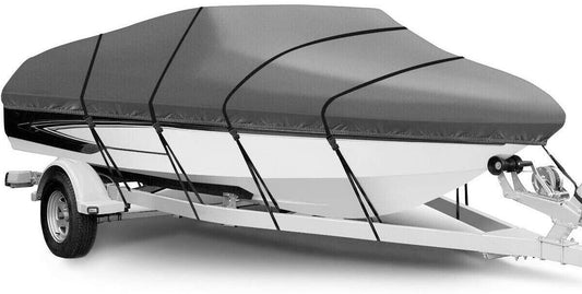munirater 17-19Ft 210D Boat Cover Heavy Duty Trailerable with Tightening Strap Replacement for V-Hull Fishing Ski Marine Boat Protective Grey