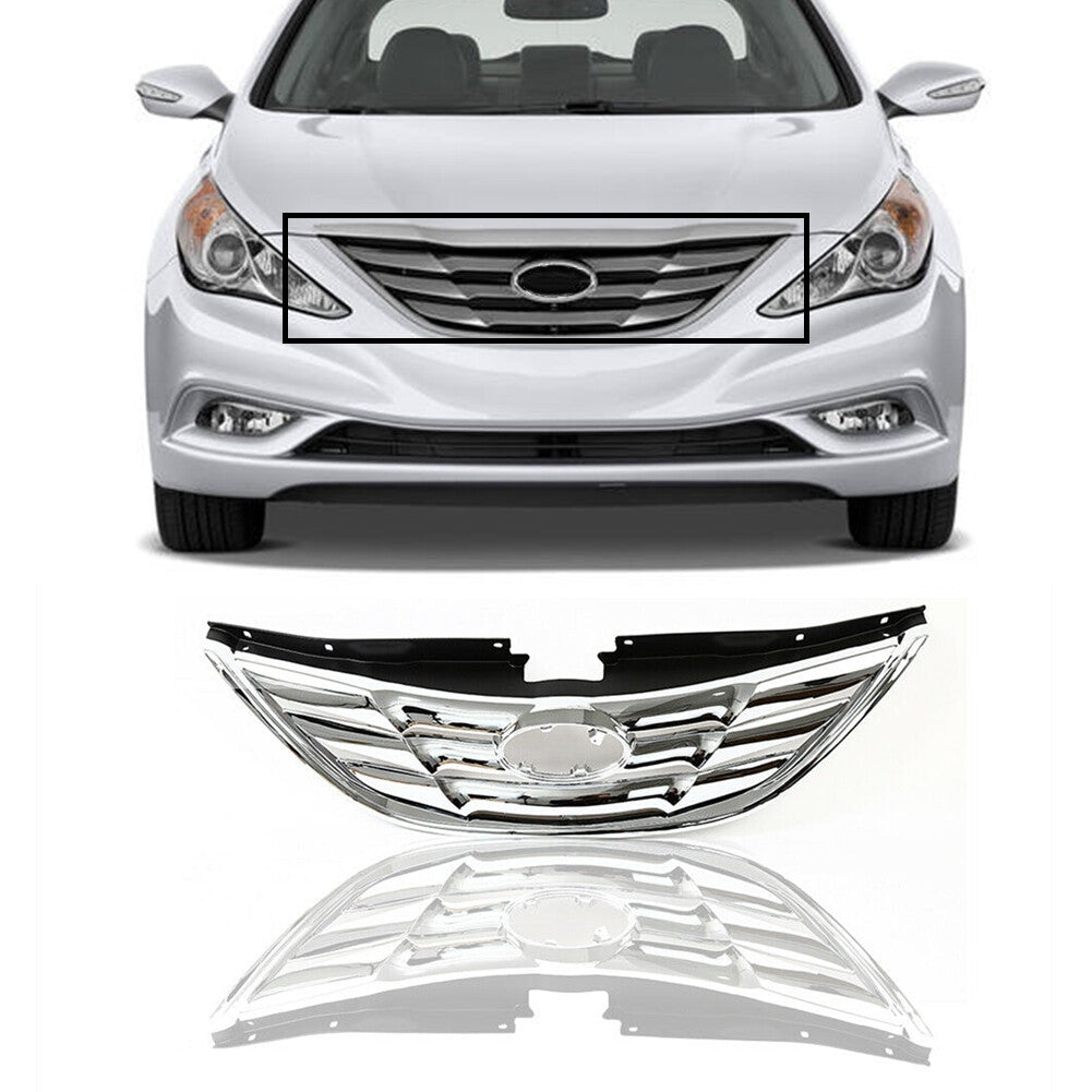 munirater Front Bumper Grille Assembly Black Chrome Replacement for 2011-2013 Sonata