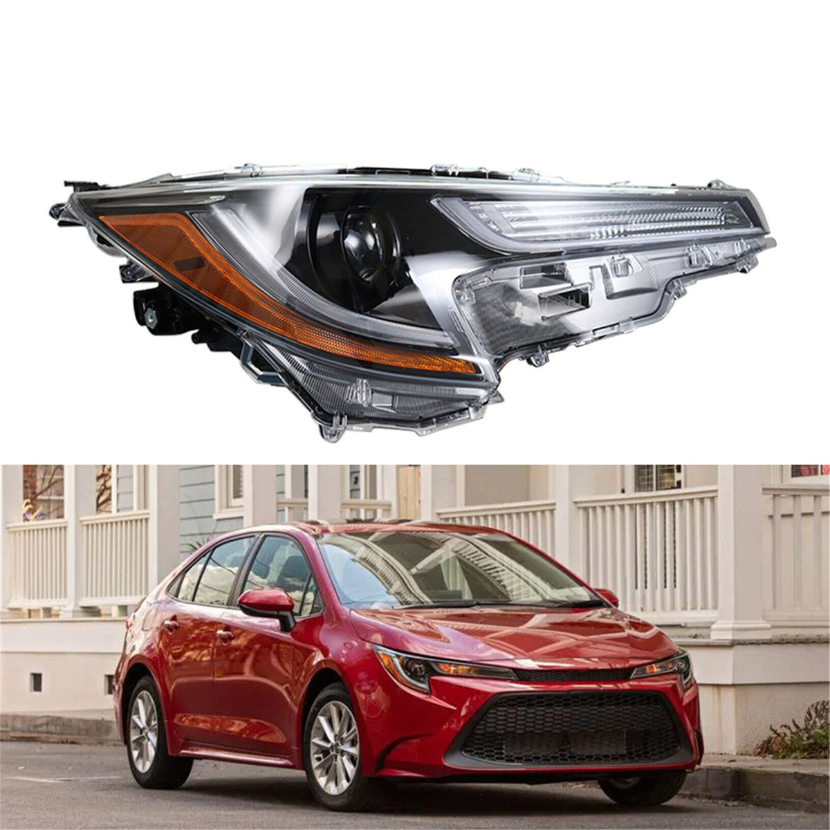 munirater Front Right LED Projector Headlight Headlamp Assembly with Amber Corner Passenger Side Replacement for 2020-2021 Corolla L | LE