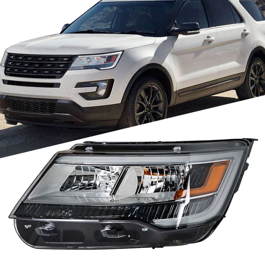 munirater Headlight For 2016-18 Ford Explorer Halogen w/ LED DRL Chrome Housing LH