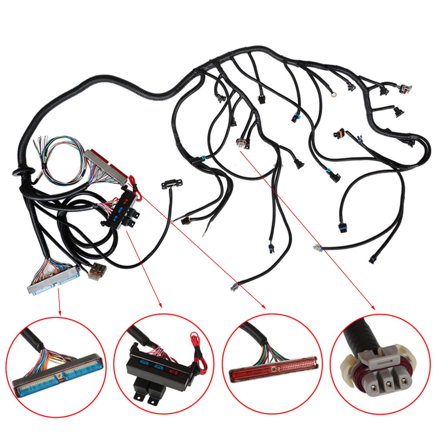 Premium Drive By Wire Standalone Wiring Harness Kit for 4L80E Transmission - Copper Core, ALDL Connector, ATO Style Fuse Block