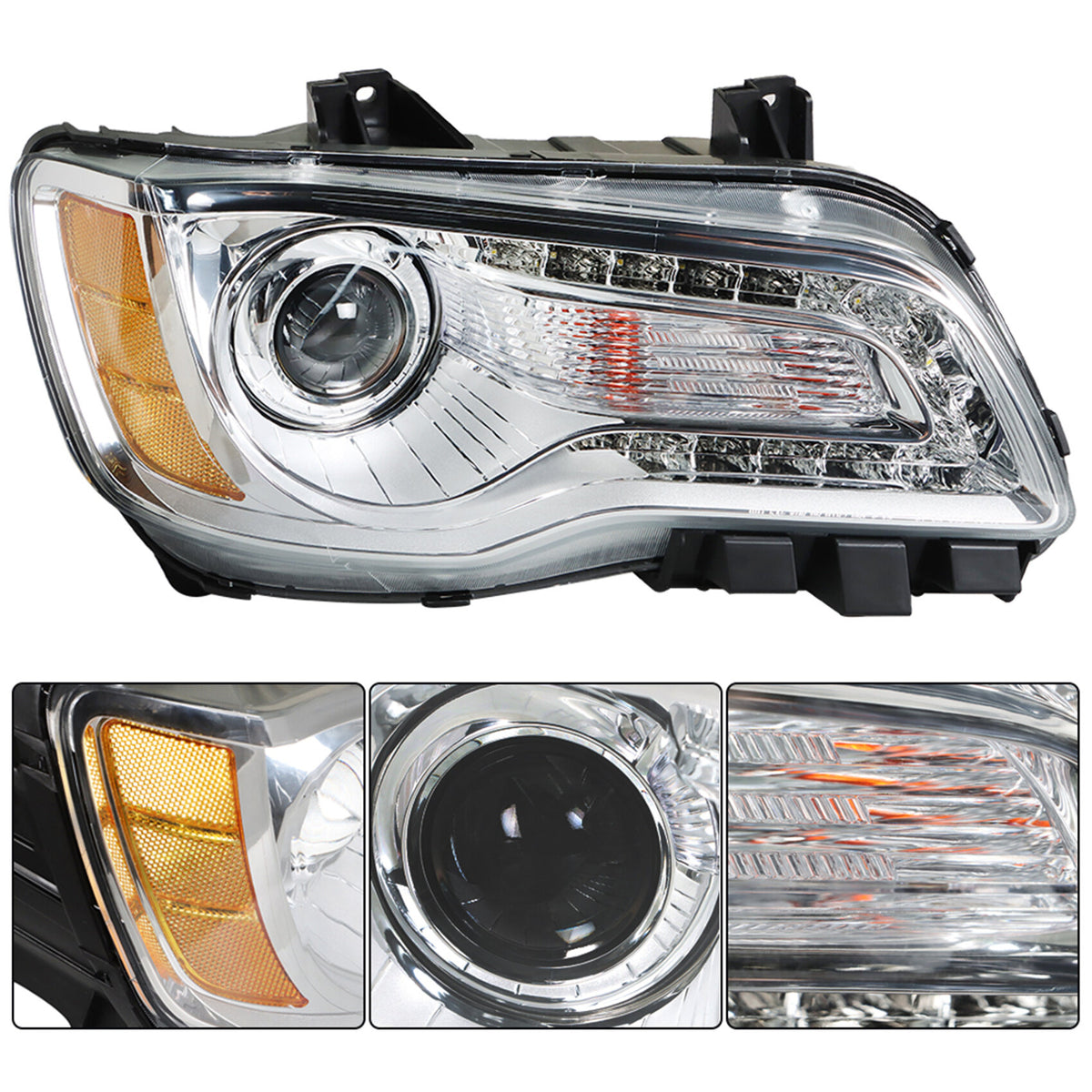 munirater Right Side For Chrysler 300 2011-2014 Headlight Assembly Halogen Chrome Clear