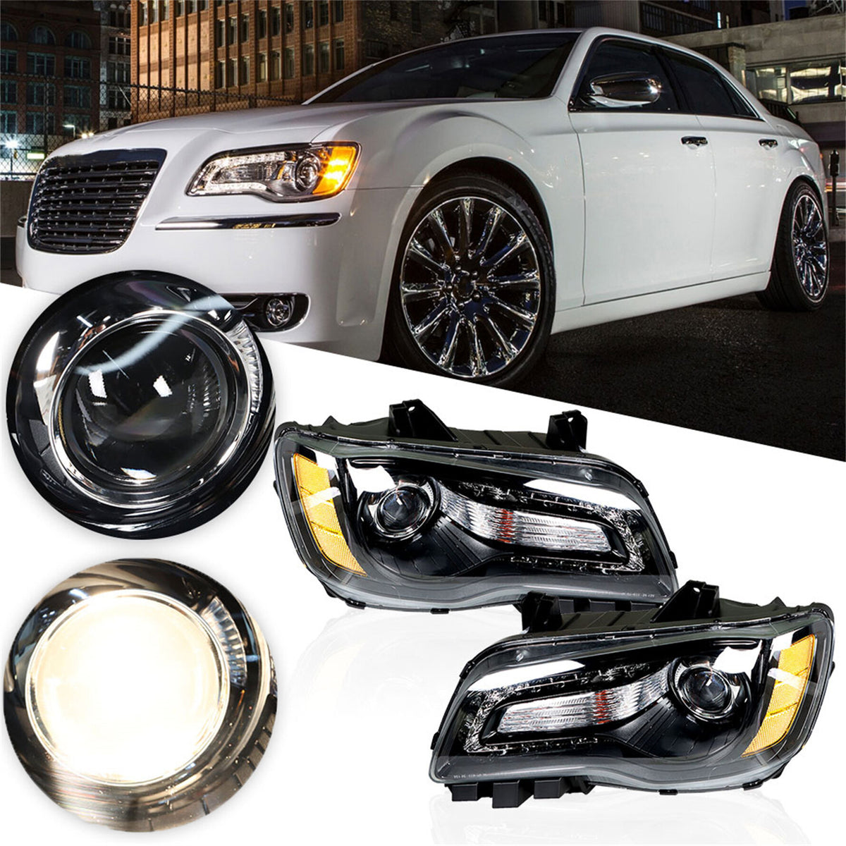munirater Headlight Fit For 2011-2014 Chrysler 300 Halogen Type w/LED DRL Clear Lens RH&LH