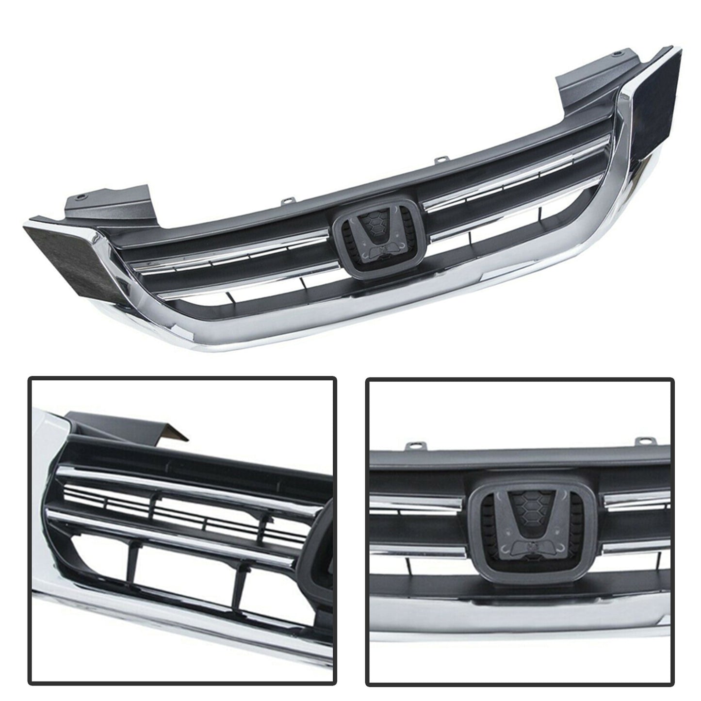 munirater Front Bumper Upper Grille Chrome & Black Replacement for 2013-2015 Accord 4 Door