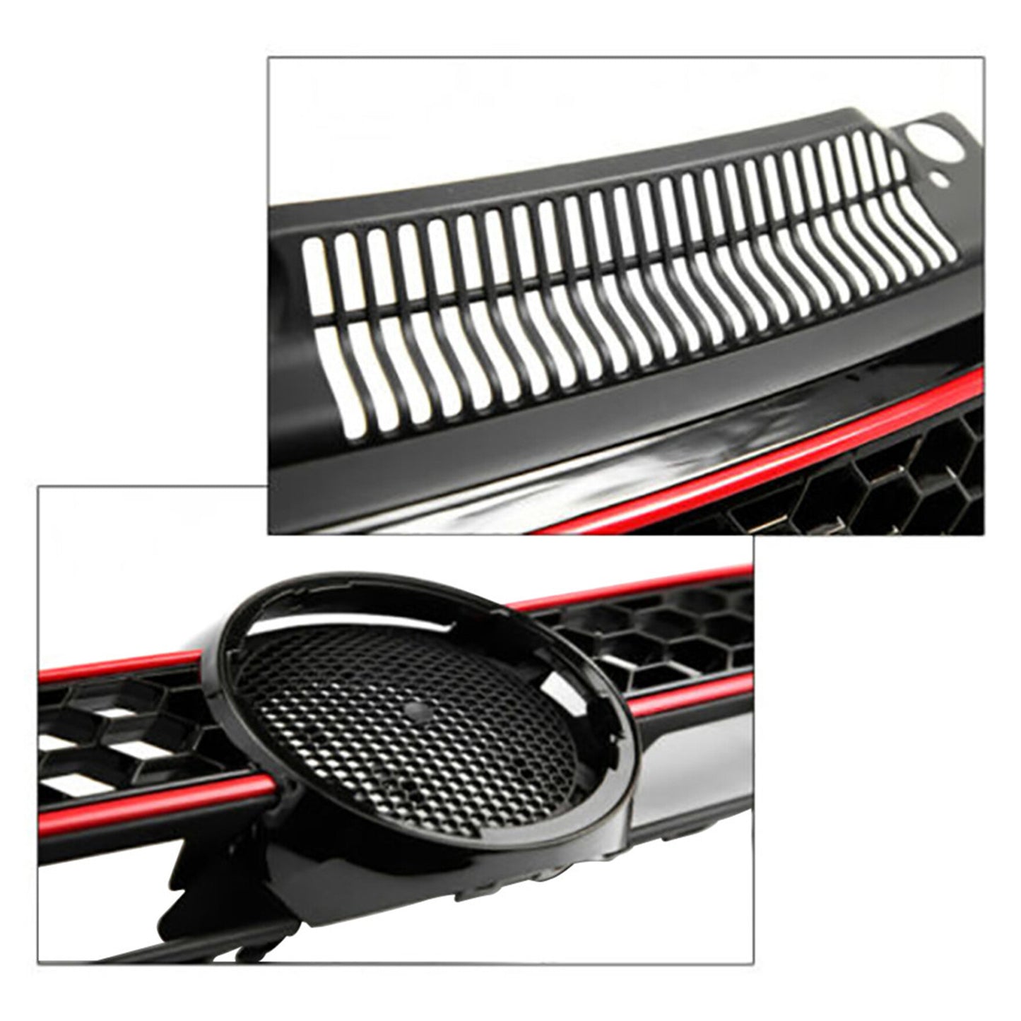 munirater Front Bumper Automotive Grille Black with Red Line Replacement for 2010-2014 Golf Jetta MK6