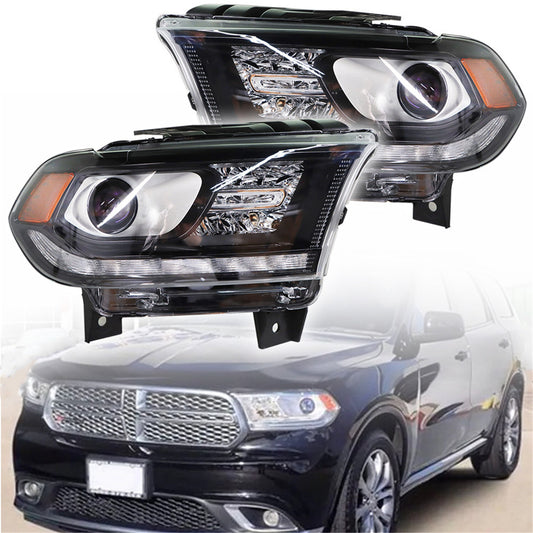 munirater 2-Pack Headlight Assembly Left Right Side Replacement for 2016-2020 Durango Black Halogen Projector Headlamps