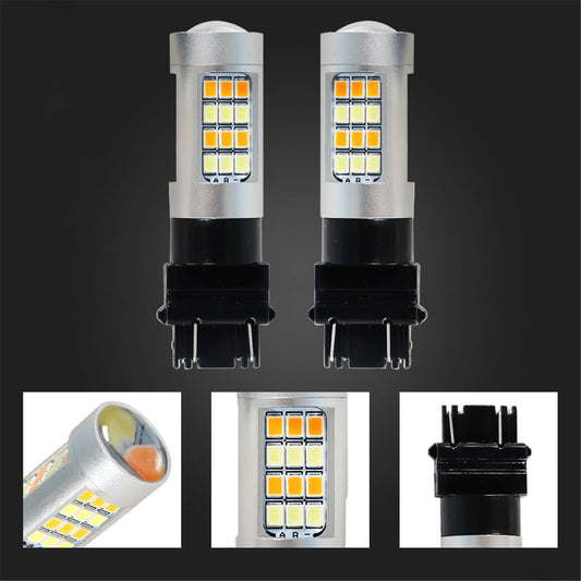 munirater 2Pcs 3157 LED DRL Switchback Turn Signal Parking Light Bulbs T10 Wedge Blinker Lamp Dual Color White/Amber
