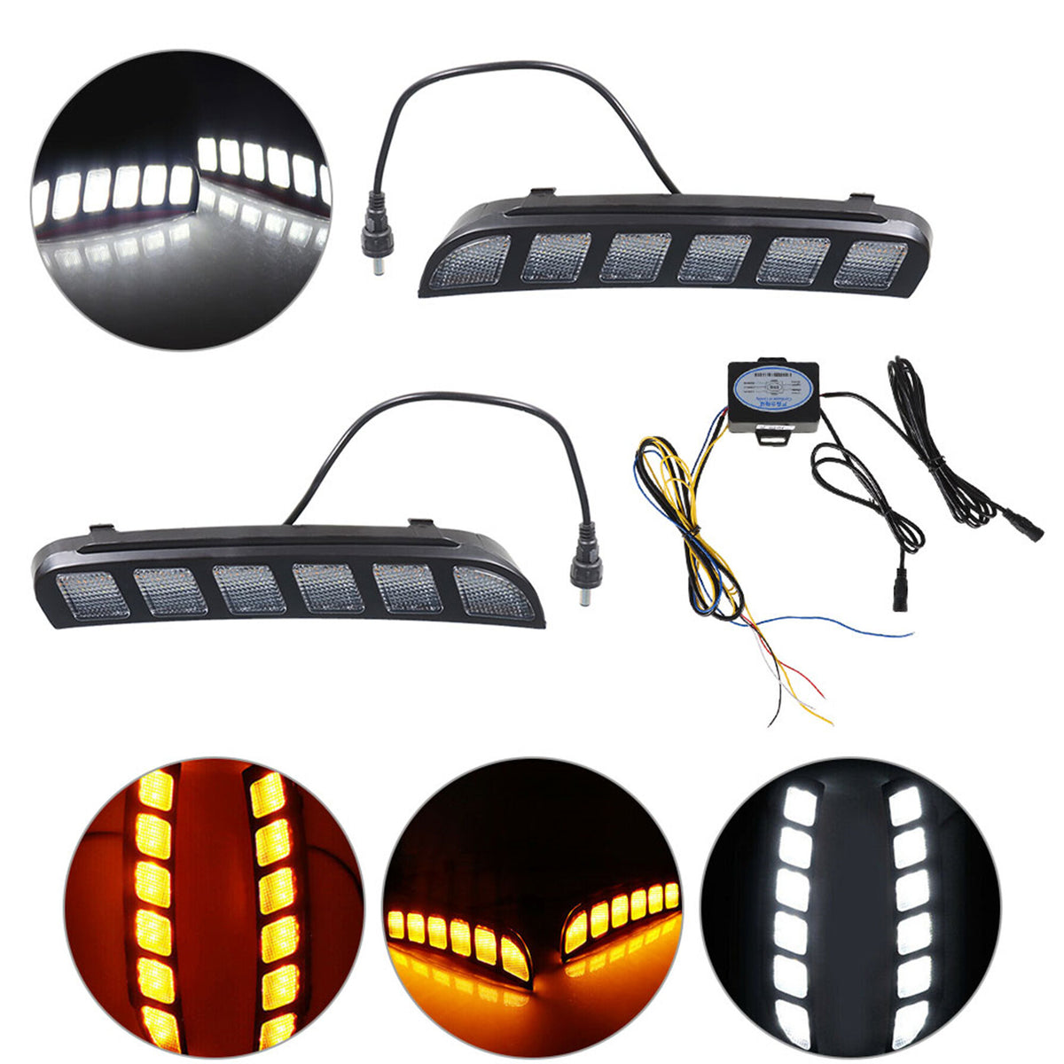 munirater 2PCS LED Front Bumper Switchback Turn Signal Kit Bifunctional White Daytime Running Lights Yellow Turn Signal Replacement for 2016-2019 Explorer
