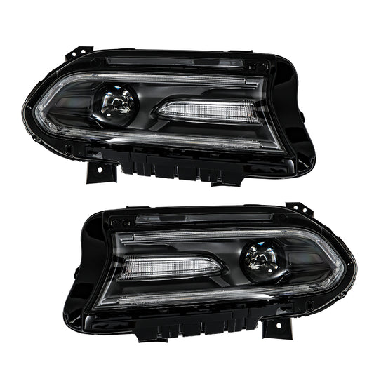 munirater Headlight For 15-20 Dodge Charger Halogen w/ LED DRL Black Housing RH+LH