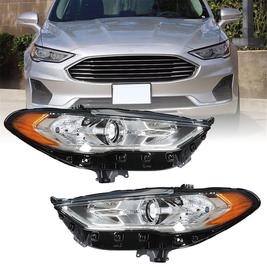 munirater Driver and Passenger Side Halogen Projector Headlight Headlamp Assembly w/LED DRL Amber Corner Replacement for 2017-2019 Fusion (Pack of 2)