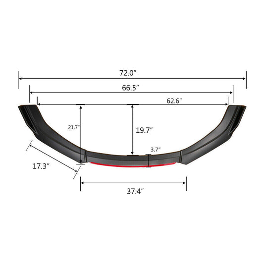 munirater Universal Car Front Bumper Lip Body Kit Spoiler Red 2 Layer Lip Matte Glossy Black