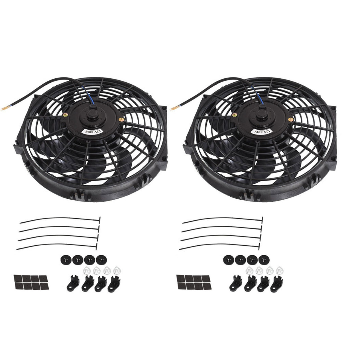 munirater 2-Pack 12in Electric Radiator Cooling Fan Assembly Kit Black 1730 Cfm Universal Cooling Fan 12v 6.6 Amp Replacement for 12-15 CR-Z Civic Infiniti G37 xB WRX Sti