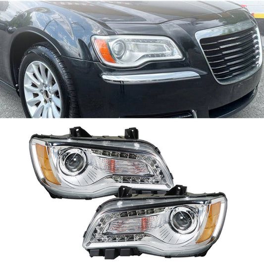 munirater Headlight Assembly For 2011-2014 Chrysler 300 Halogen Chrome Housing Right&Left
