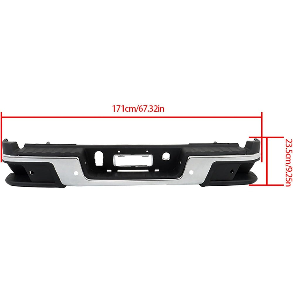 Chrome Rear Bumper Assembly for Chevrolet Colorado & GMC Canyon 2019-2021, with Sensor Holes