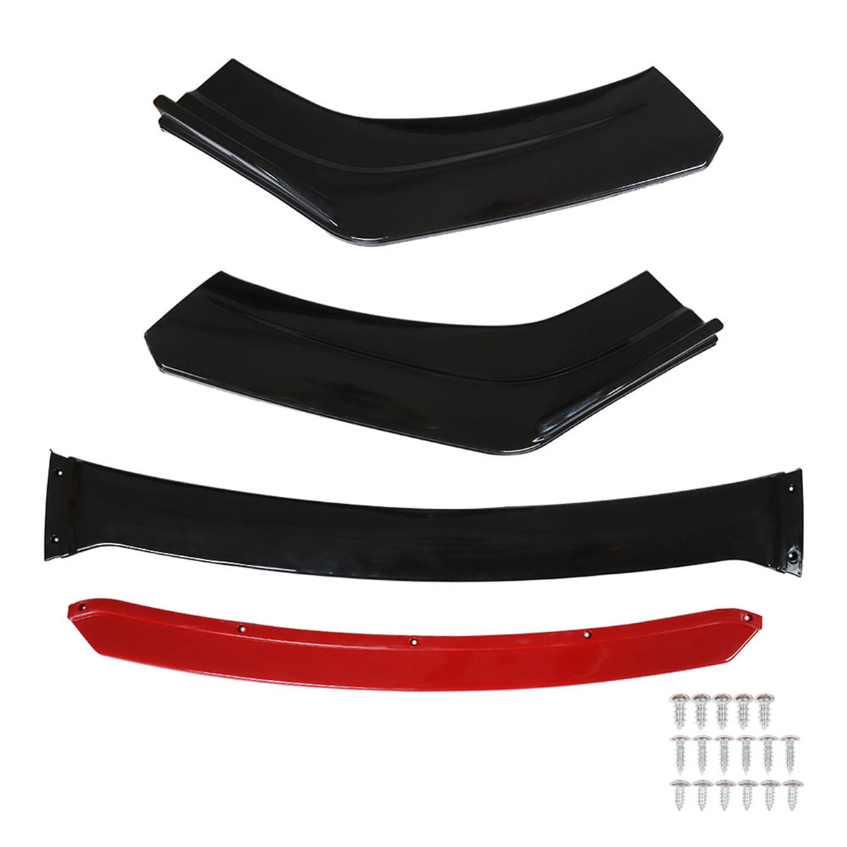 munirater Universal Car Front Bumper Lip Body Kit Spoiler Red 2 Layer Lip Matte Glossy Black