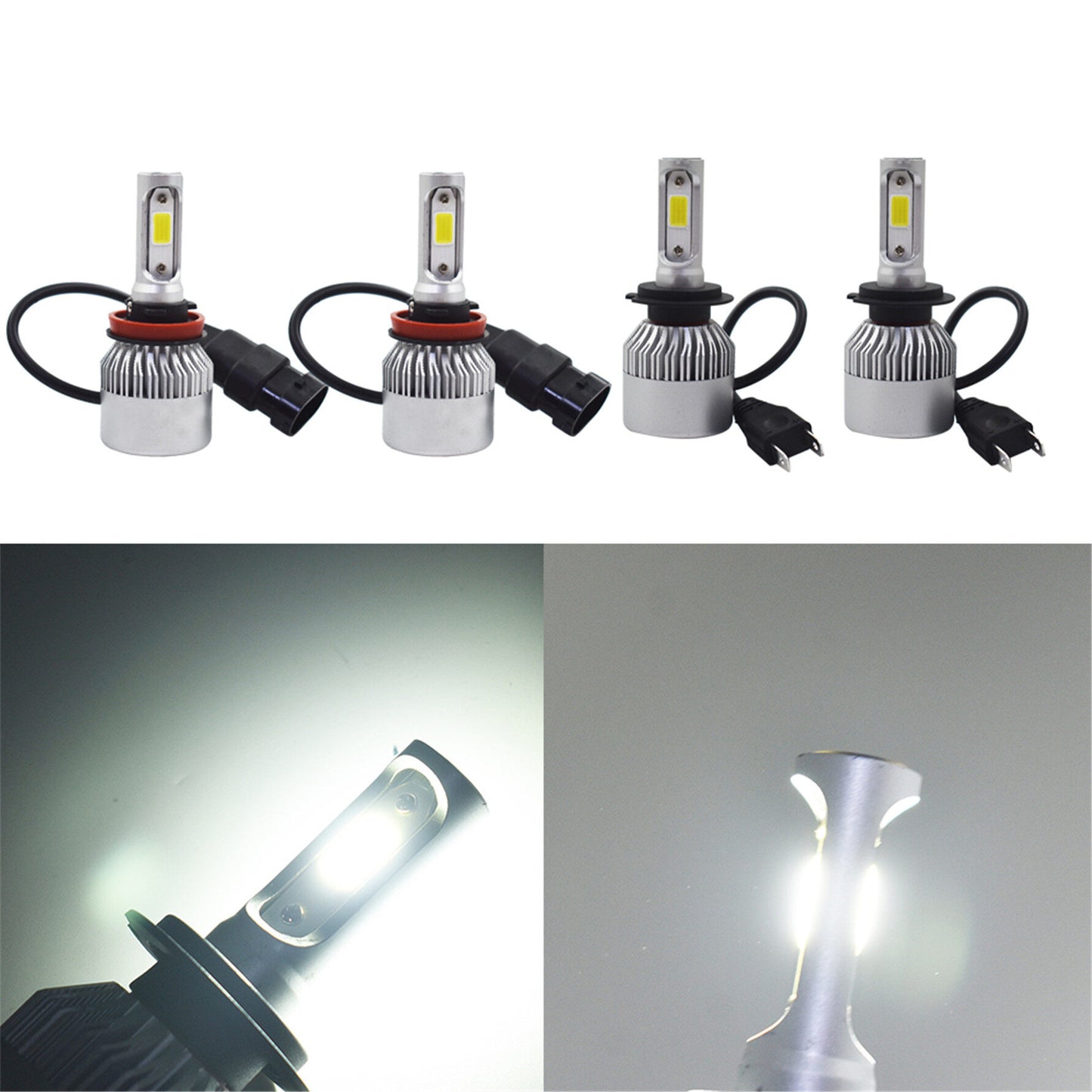 munirater 4-Pack H7 & H11 LED High/Low Beam Headlight Bulbs Combo Kit 6000K White Total 3000W 450000LM