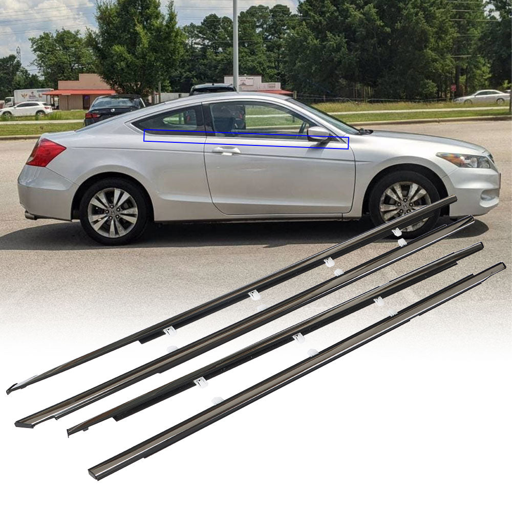 Chrome Window Weatherstrip Molding Kit for 2008-2012 Honda Accord Sedan, 4-Piece