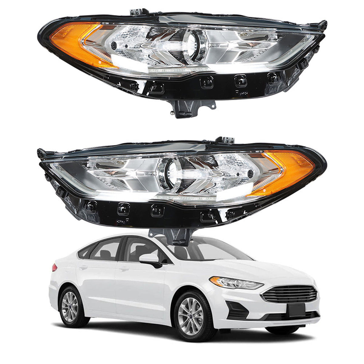 munirater Driver and Passenger Side Halogen Projector Headlight Headlamp Assembly w/LED DRL Amber Corner Replacement for 2017-2019 Fusion (Pack of 2)