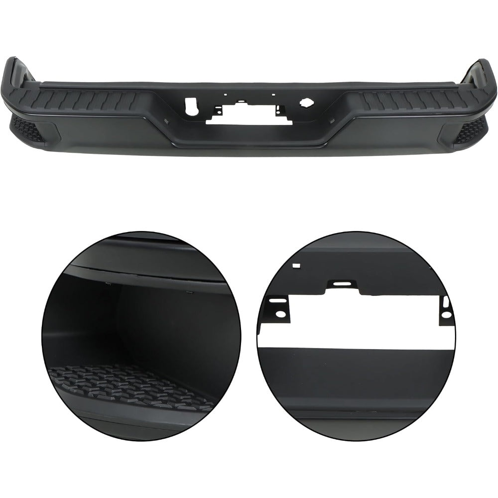 Black Rear Step Bumper for Chevrolet Silverado & GMC Sierra 2500 / 3500 2020-2025, without Sensor Holes