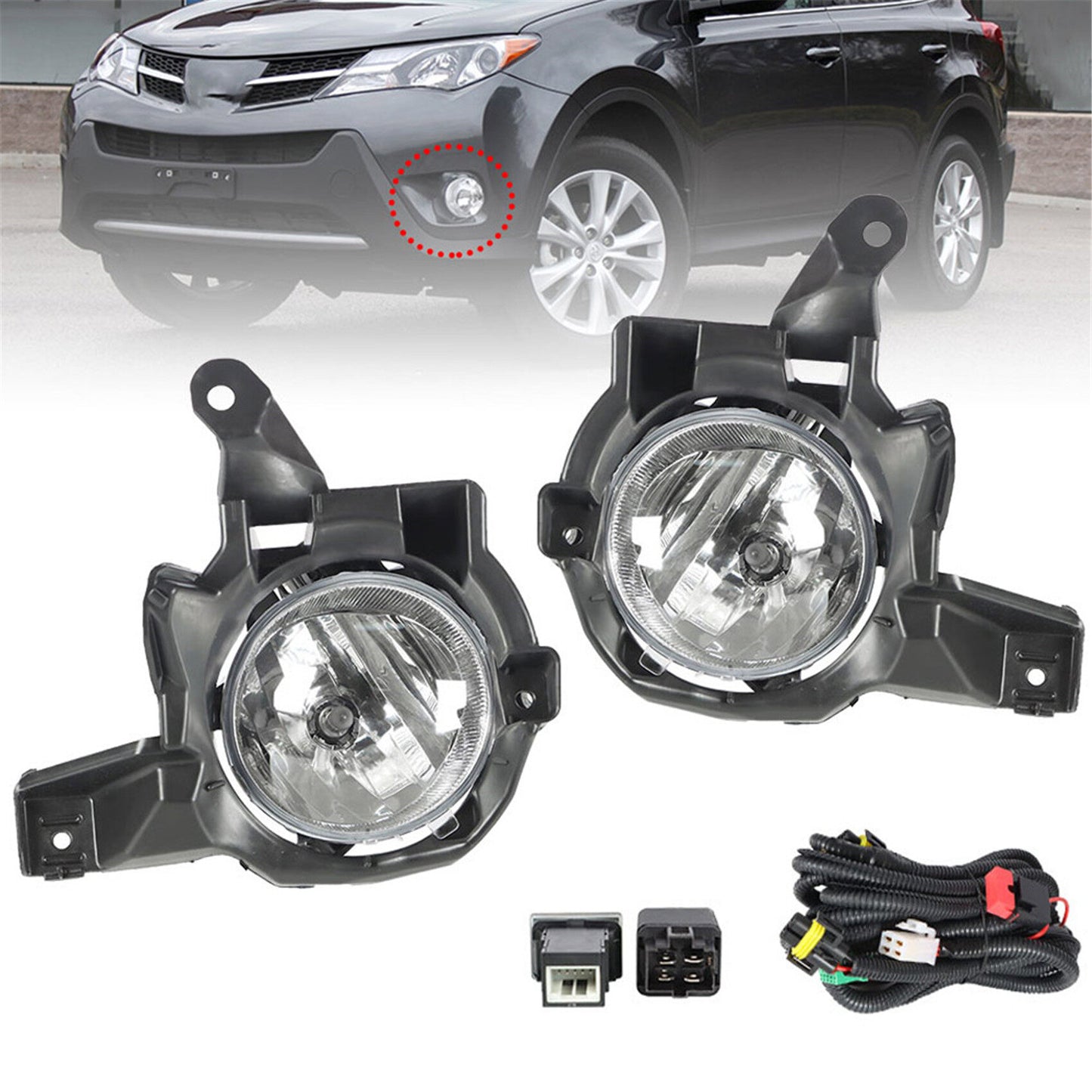 munirater Right+Left Bumper Fog Lights For 2013-2015 Toyota RAV4 W/Switch+Bulbs