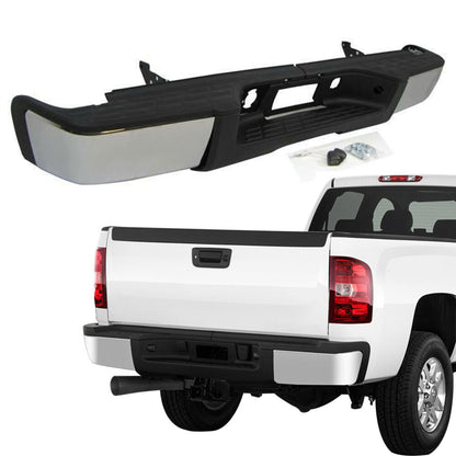 Rear Step Bumper Assembly Chrome Steel w/o Sensor Hole Replacement for 2007-2013 Silverado Sierra 1500 Truck