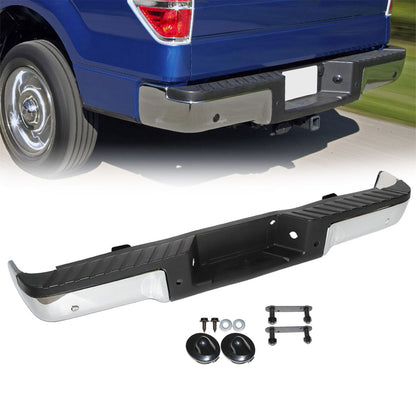 munirater Chrome Rear Step Steel Bumper Assembly W/Sensor Hole Replacement for 2009-2014 F150