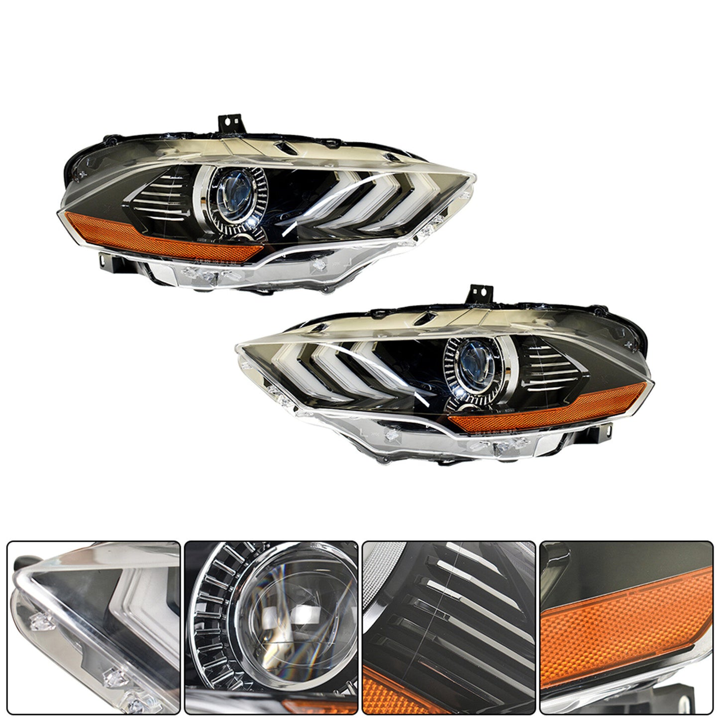 munirater Driver and Passenger Side Headlight Assembly with LED DRL Replacement for 2018-2020 Mustang Projector Headlights FO2502369 FO2503369