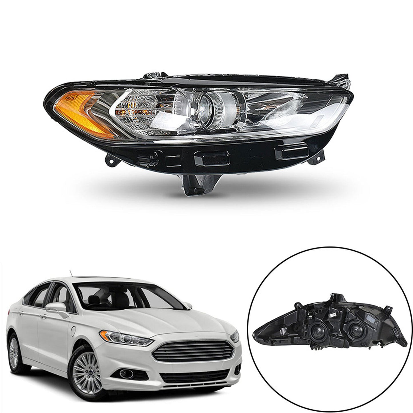 munirater Headlight For 2013-16 Ford Fusion Halogen Chrome Housing Passenger Side