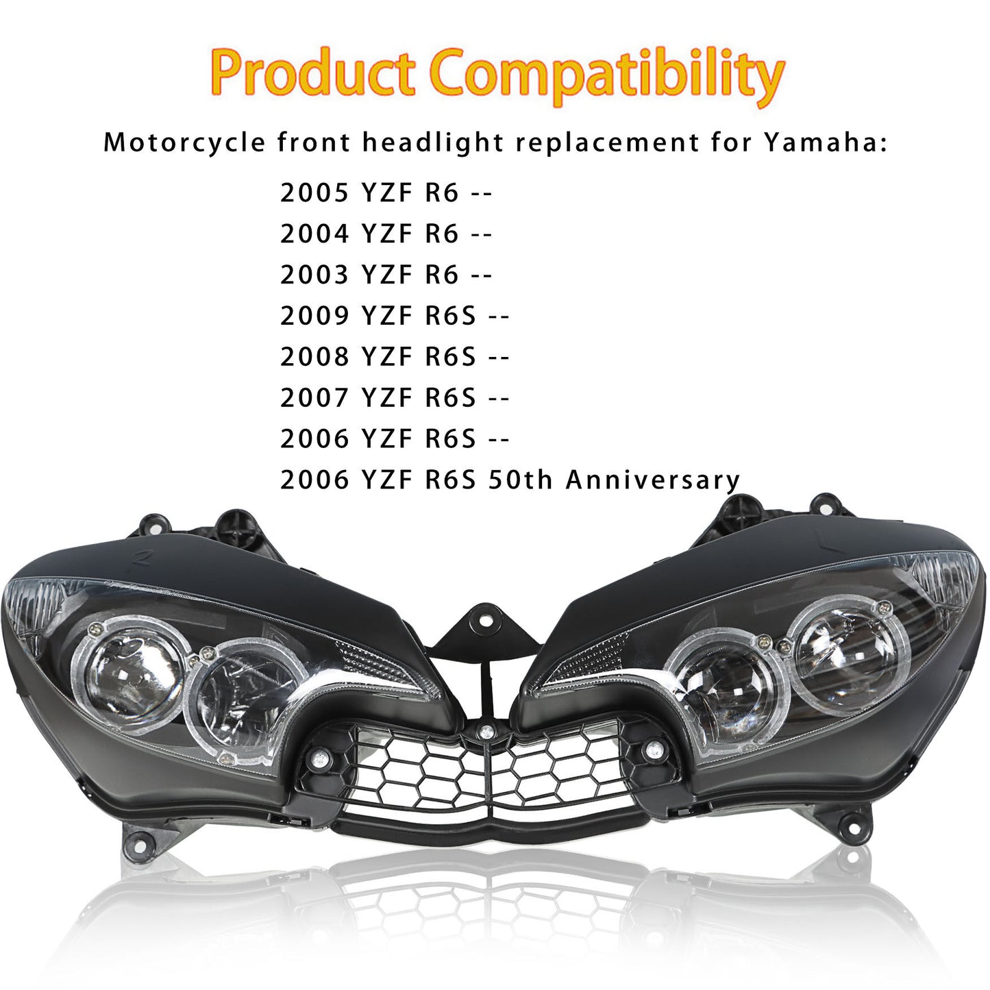 munirater Front Headlight Headlamp Replacement for Yamaha 2003-2005 YZF R6 & 2006-2009 R6S s011