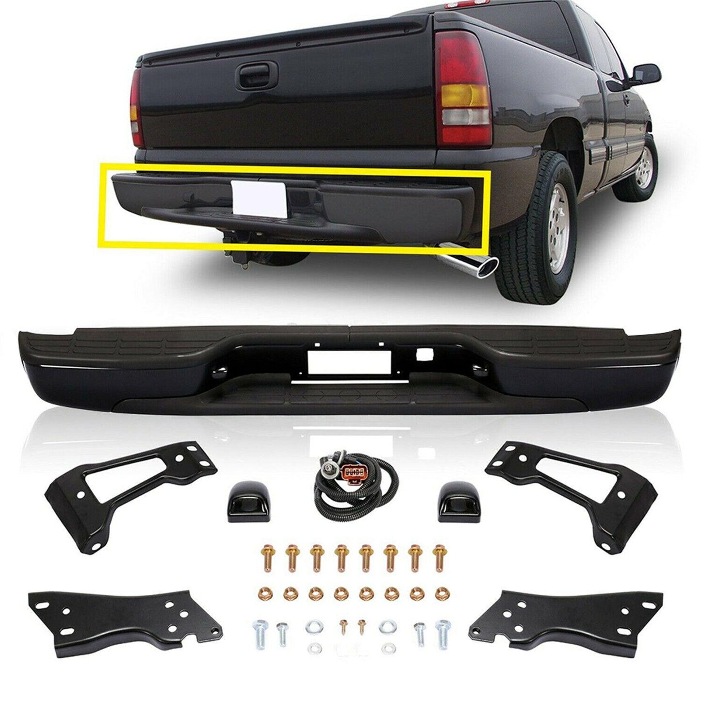 Rear Step Bumper Black Steel Replacement for Sierra Silverado 1999-2007