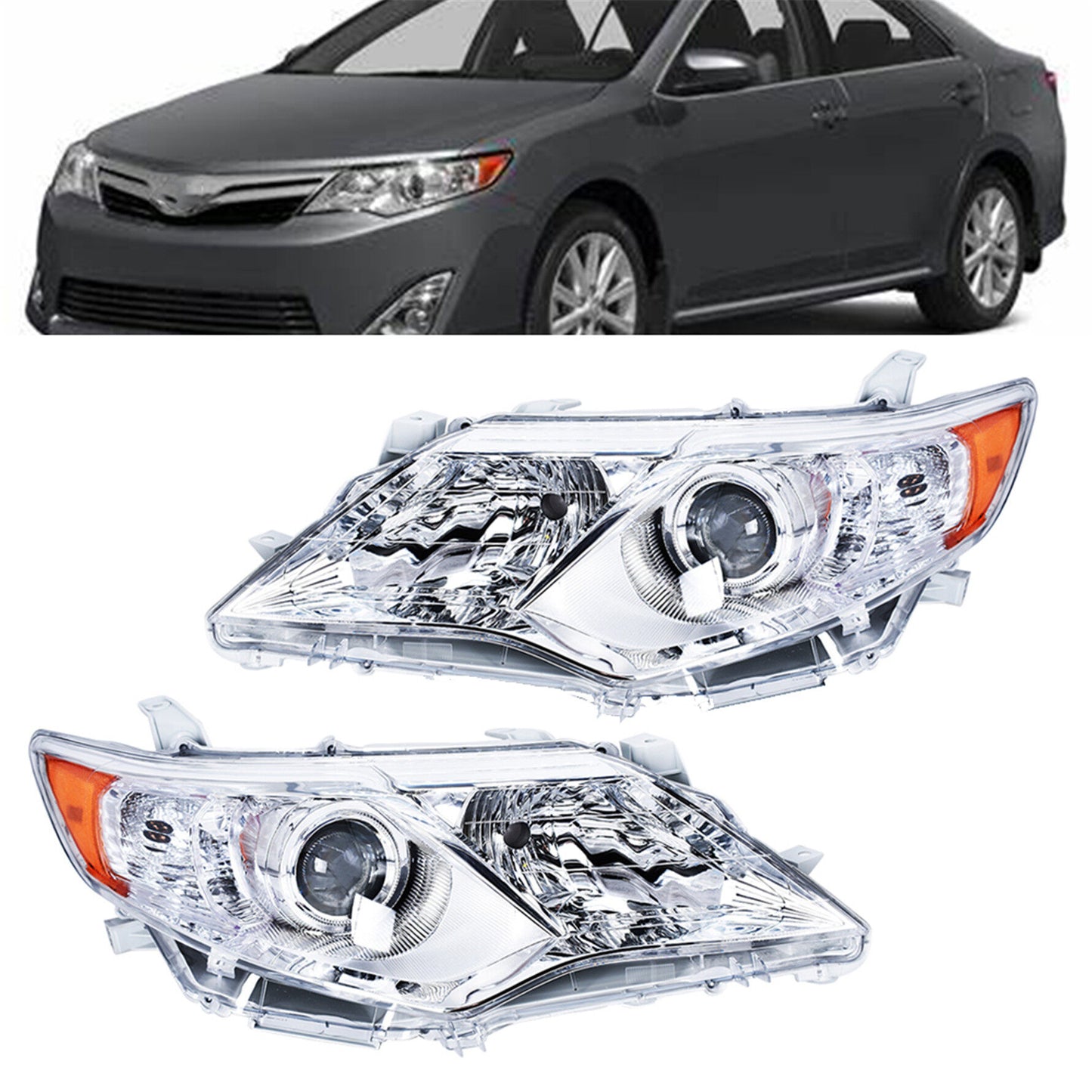 munirater Silver Headlight Headlamp Assembly Driver and Passenger Side Replacement for 2012-2014 Camry with Amber Corner 8115006470, 8111006470, 8115006800, 8111006800