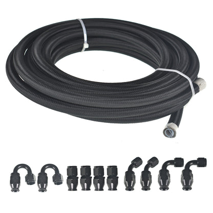 munirater 6AN 20FT Black Nylon Teflon Fuel Line Hose Kit E85 Oil Line Hose with 10PCS Swivel Fuel Hose Fitting Adapter