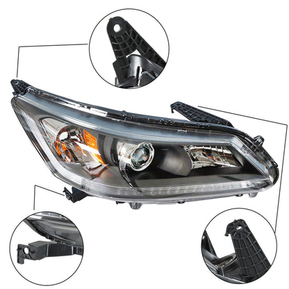 Black Housing Projector Headlight Assembly Passenger Side Replacement for 2013-2015 Honda Accord 4-Door Sedan Halogen Headlight Headlamp