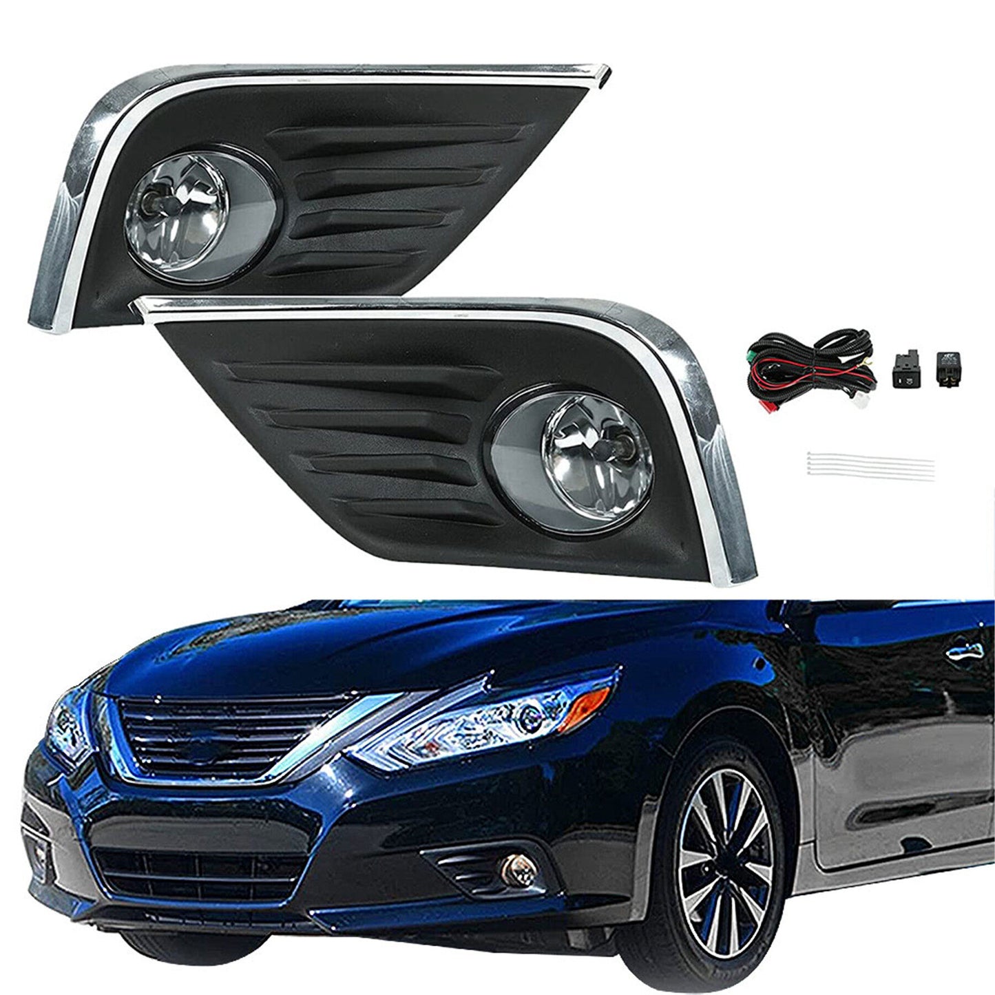 munirater Driver+passenger Side Fog Lights with Front Bumper Bezel Wires Switch Bulbs Replacement for 2016-2018 Nissan Altima