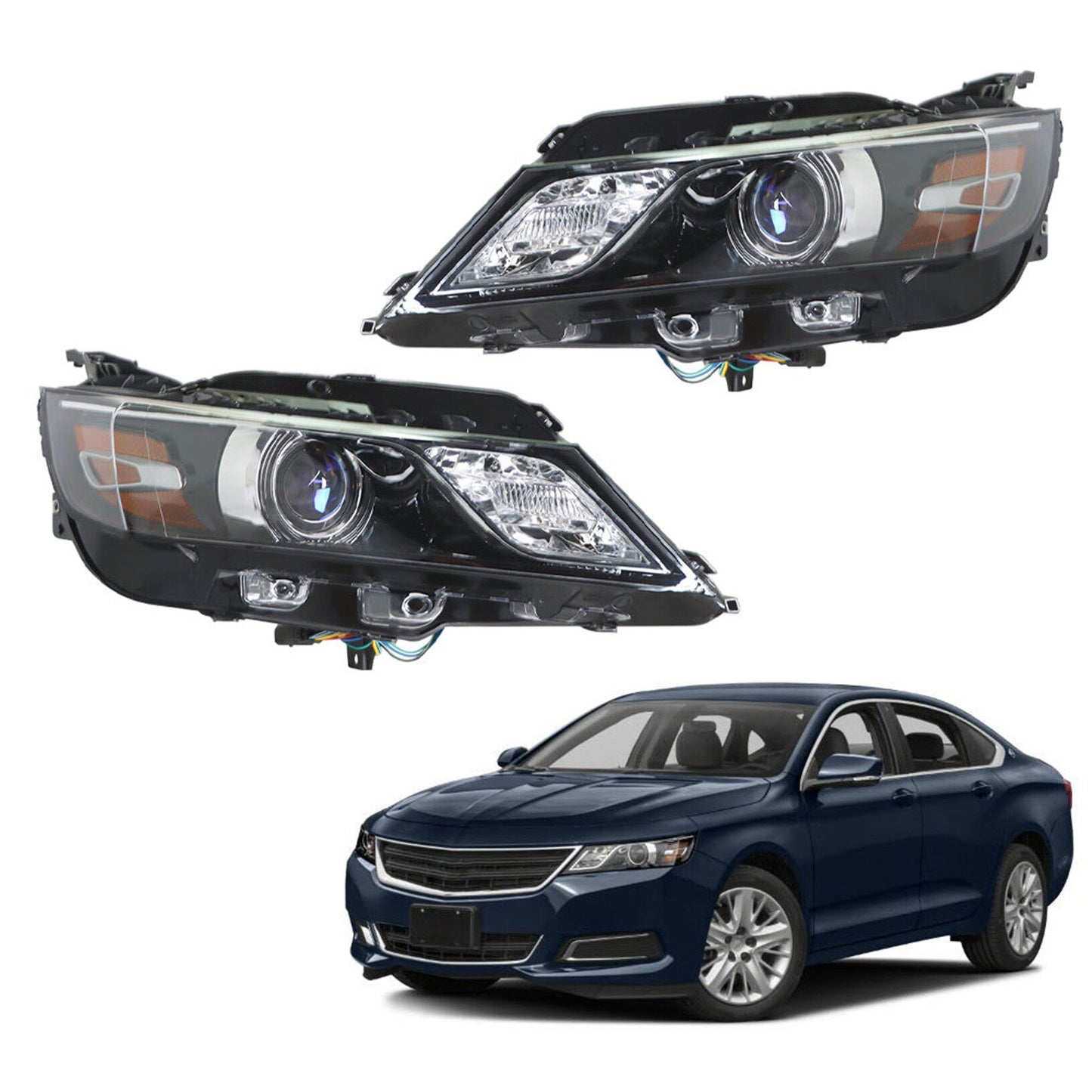 munirater Black Housing Projector Headlights Assembly Repalcement for 2015-2019 Impala Halogen Model Driver and Passenger Side