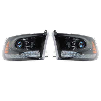munirater Headlight w/LED DRL For 2009-2018 Dodge Ram 1500-3500 Black Housing Left+Right
