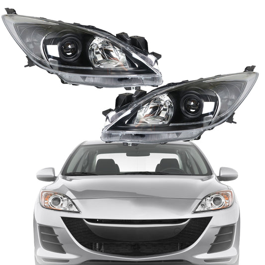 munirater MA2518130 MA2519130 Black Housing Clear Corner Projector Headlight Assembly HeadLamp Pair Replacement for 2010 2011 2012 2013 Mazda 3