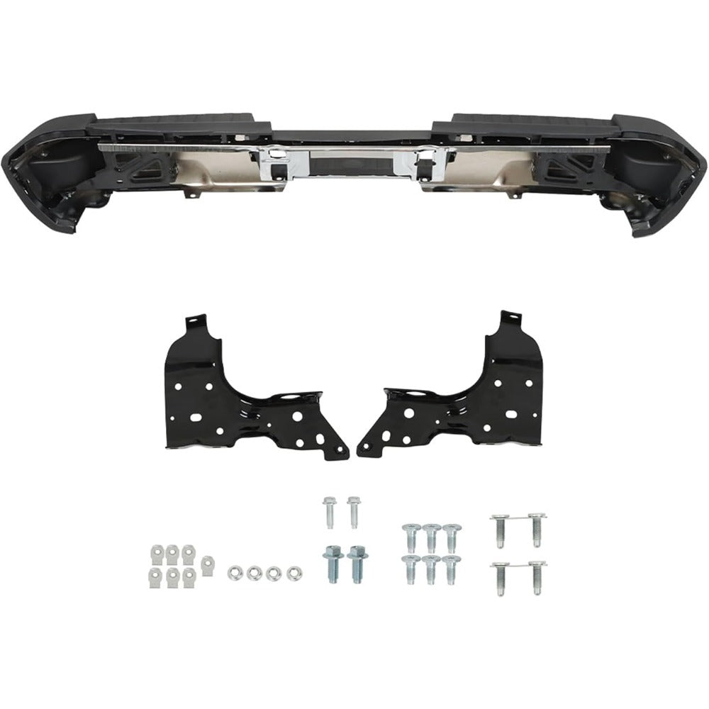 Chrome Rear Bumper for Chevrolet Silverado & GMC Sierra 2500 / 3500 2015-2019, SRW, with Sensor Holes