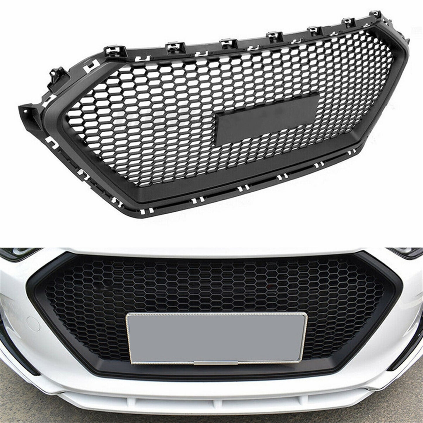 munirater Front Bumper Hood Automotive Grille Grill Black Honeycomb Replacement for 2017 2018 Elantra GL GLS L LE Limited SE SEL Sedan 4-Door