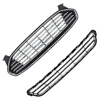 munirater Upper Lower Front Grille Kit Radiator Black Chrome Replacement for 2013 2014 2015 2016 Fusion