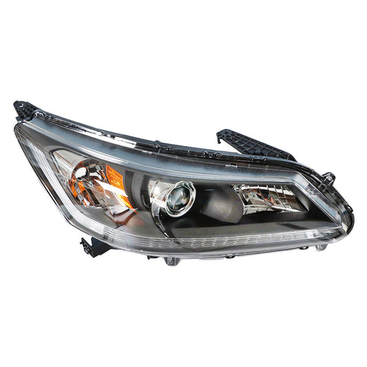 Black Housing Projector Headlight Assembly Passenger Side Replacement for 2013-2015 Honda Accord 4-Door Sedan Halogen Headlight Headlamp