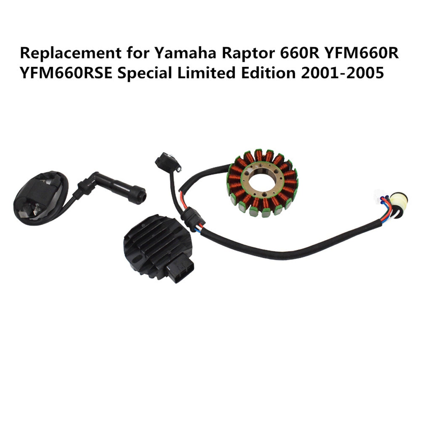 munirater Black Stator Regulator Rectifier and Ignition Coil Replacement for Raptor 660 YFM660 2001-2005