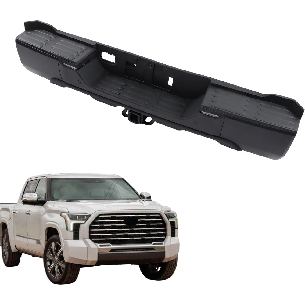 Black Rear Step Bumper for Toyota Tundra 2022-2024, without Sensor Holes, for Tow-Hitch Models, TO1103145