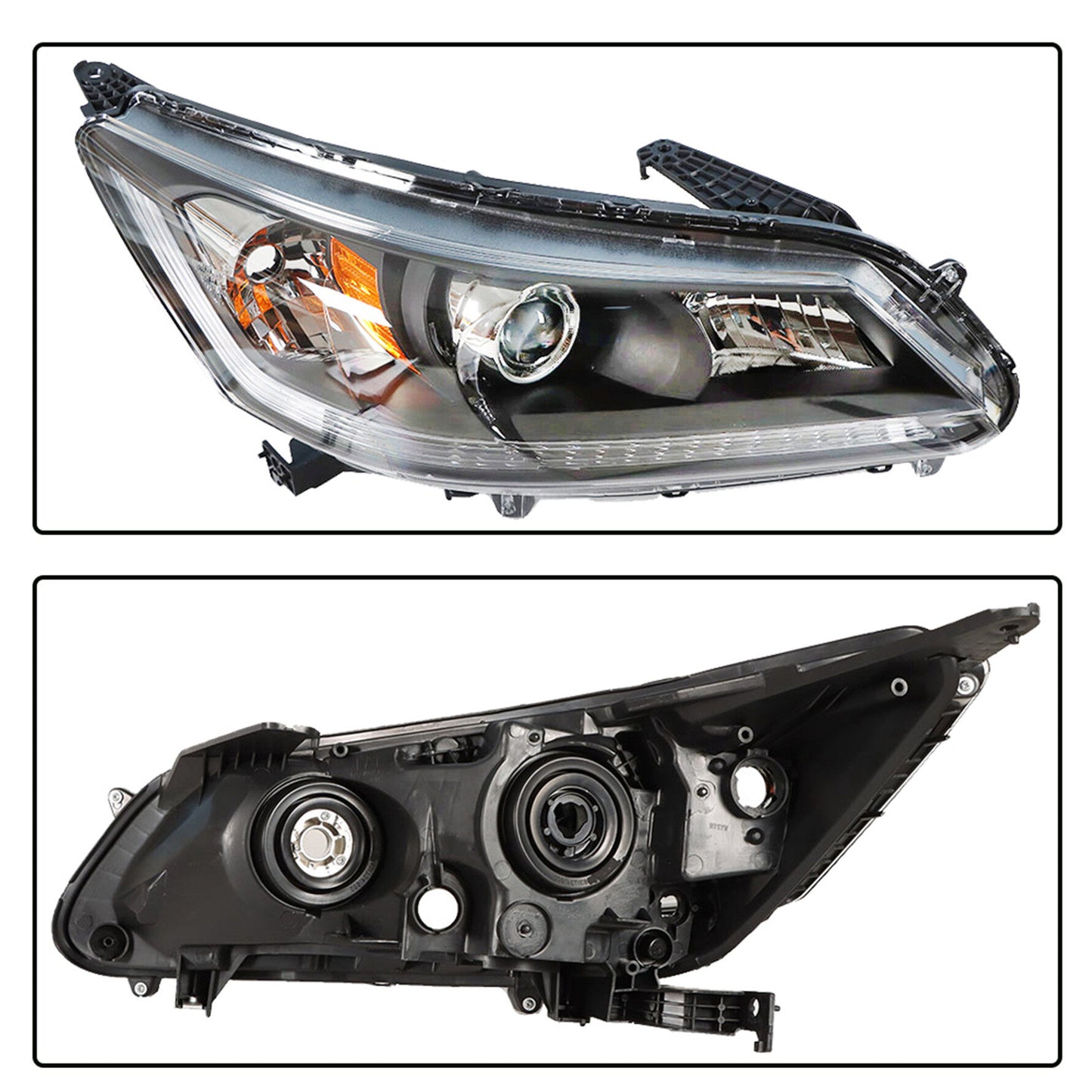 Black Housing Projector Headlight Assembly Passenger Side Replacement for 2013-2015 Honda Accord 4-Door Sedan Halogen Headlight Headlamp