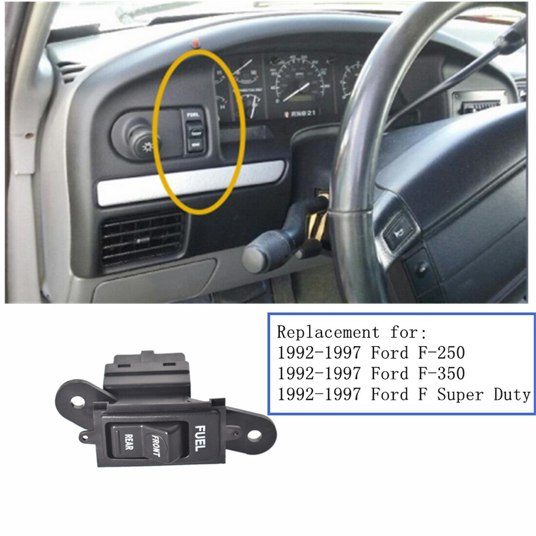 munirater Fuel Tank Selector Switch F2TZ-9A050-B Release Control Switch Replacement for 1992-1997 F250 F350 Diesel Engine