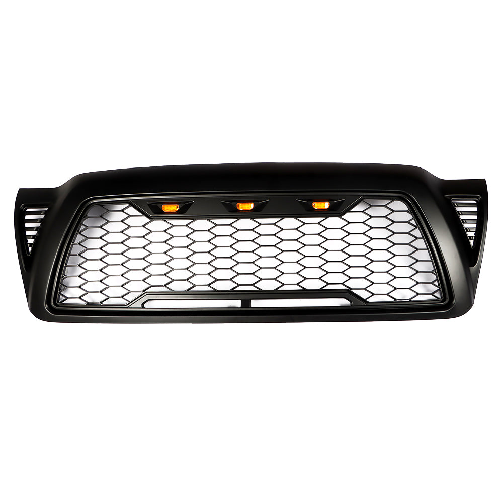 munirater Front Bumper Grille with Amber LED Light Black Replacement for 2005 2006 2007 2008 2009 2010 2011 Tacoma