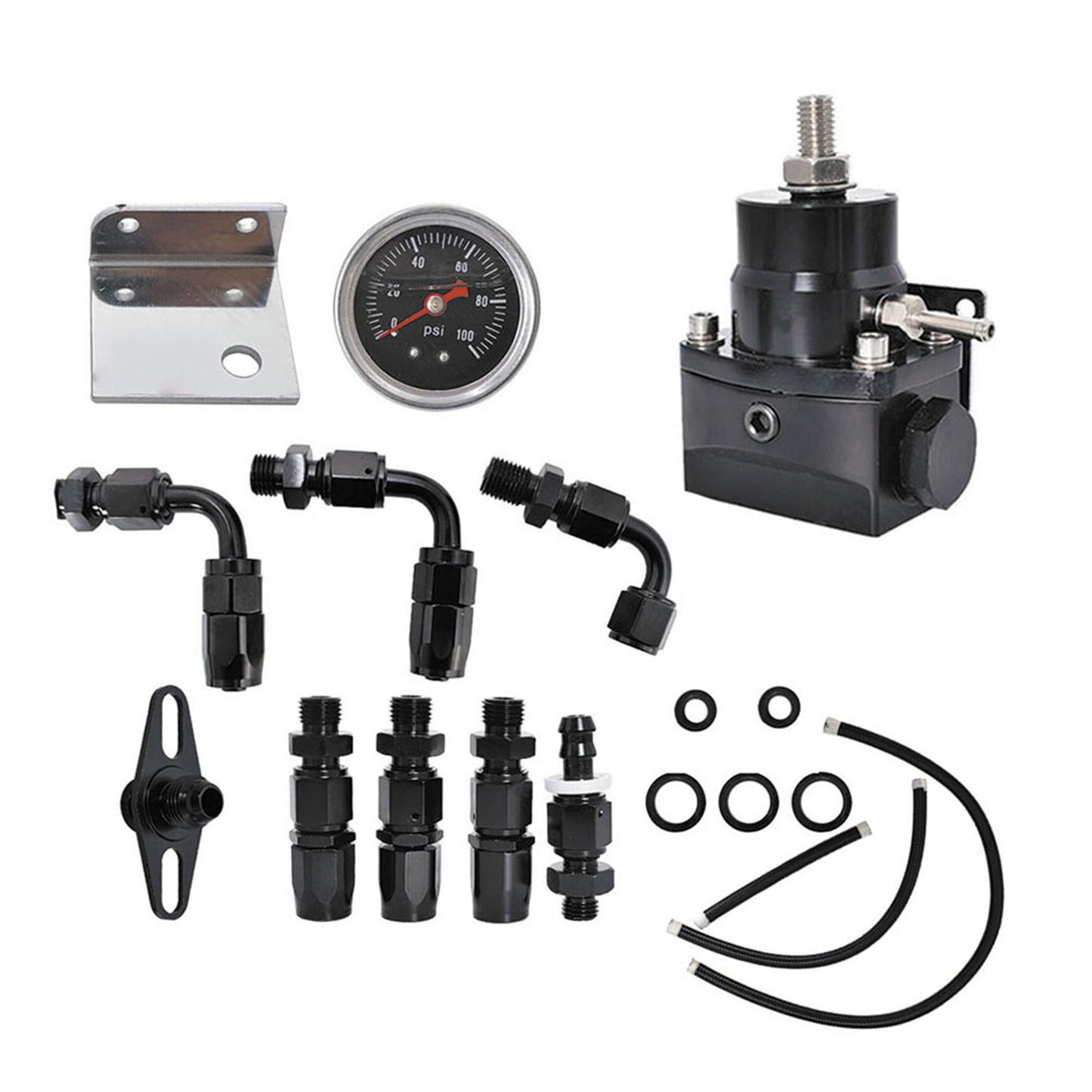 munirater Adjustable Fuel Pressure Regulator Kit 100psi Guage AN6 Fitting Black Universal