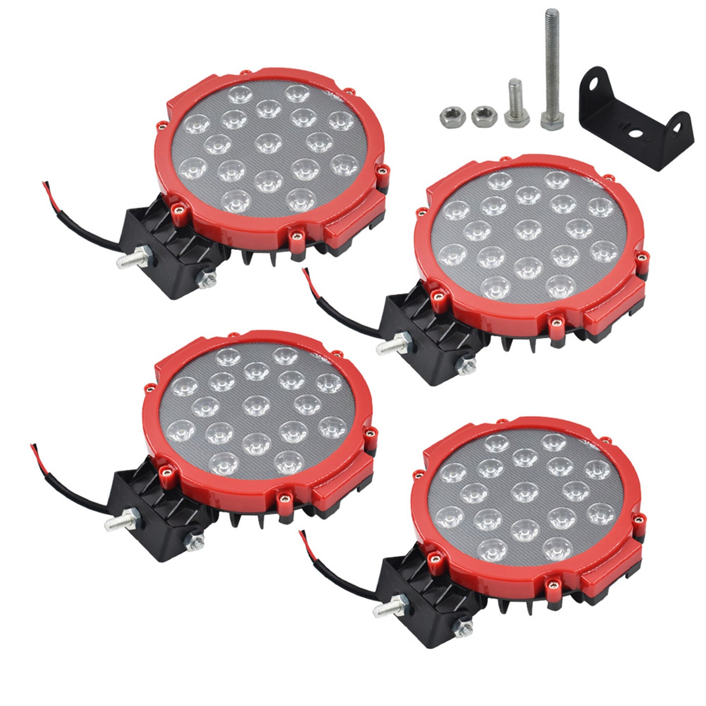 munirater 4-Pack 7?51W LED Pods Work Light Bar, 5100LM Red Round Spot Pods Light Road Driving Lights Beam Off-road Light Fog Bumper Roof Light for SUV ATV Truck Boat Tractor